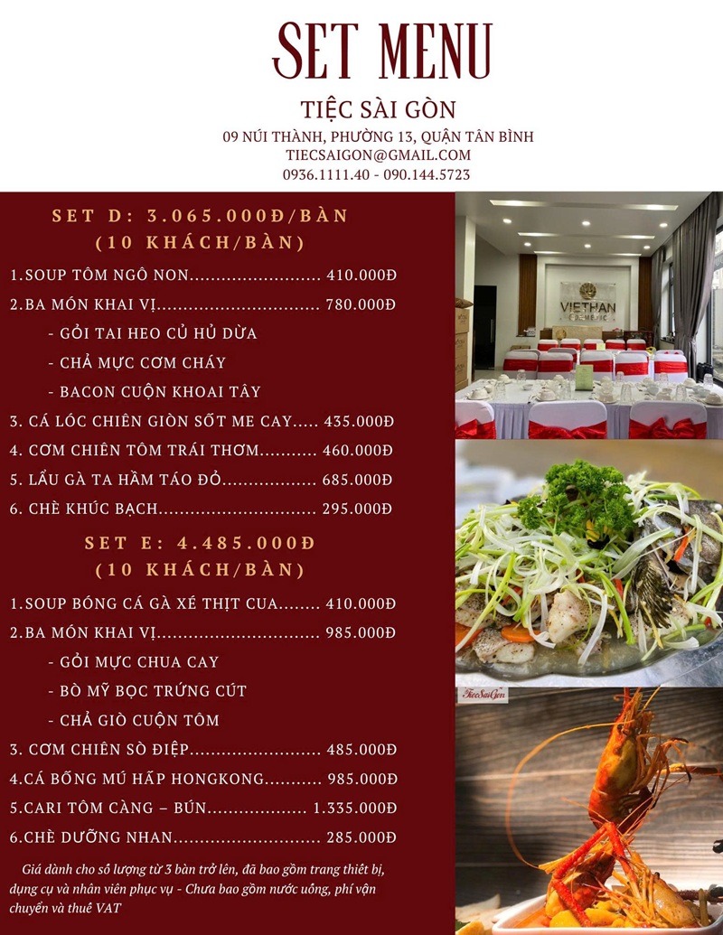 Thực đơn đặt tiệc bàn tại nhà trọn gói